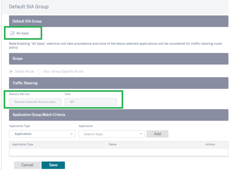 通过管弦乐器的 Citrix SIA 路由所有应用程序