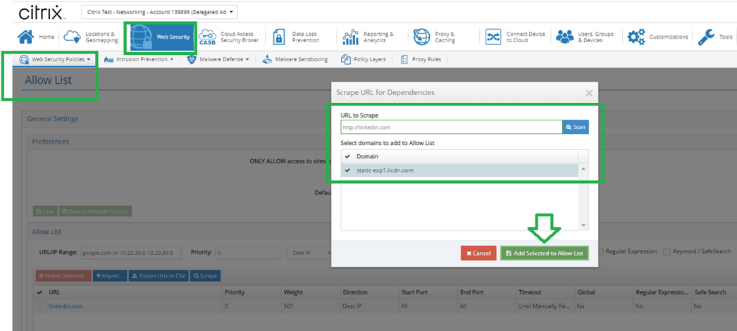 Configuración del caso de uso 2 de la lista permitidos