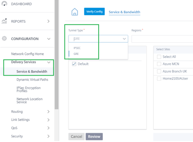 Type de tunnel de service SIA Citrix