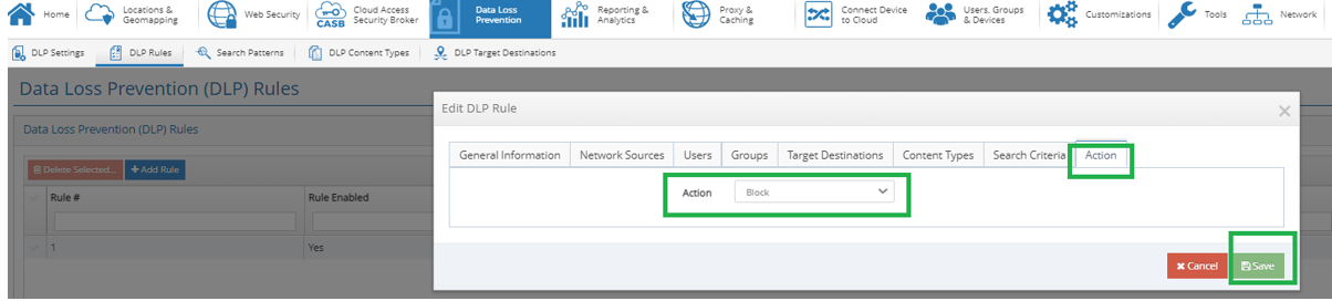 DLP Action to Block