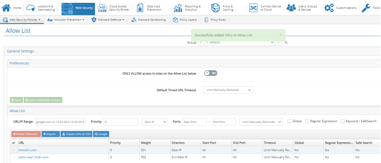 Autoriser la liste enregistrée Config Cas d'utilisation 2