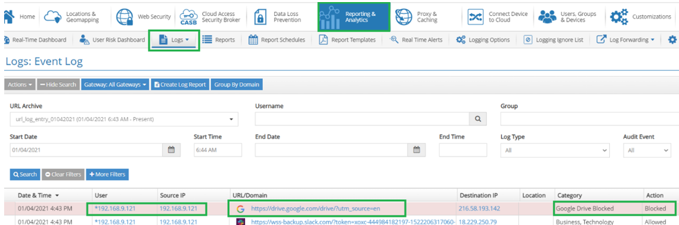 Casb Google Drive bloqué via le tunnel SSL IPsec