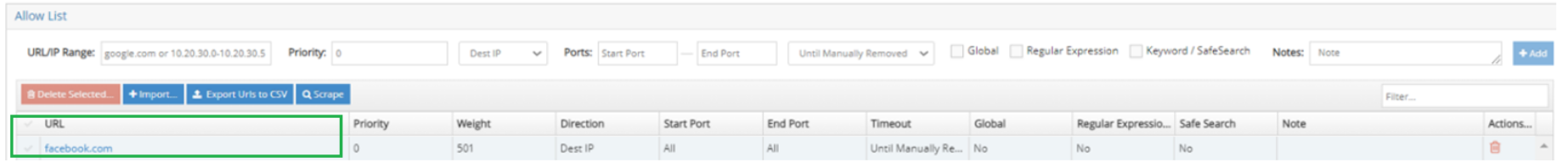 allow list Rule Addition Confirmation