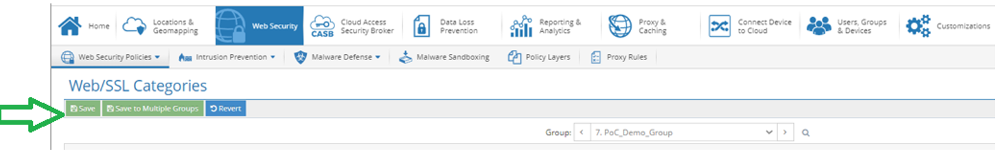 Guardar configuración de seguridad web