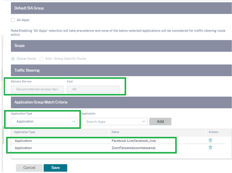 Route Specific Apps via Citrix SIA from Orchestrator