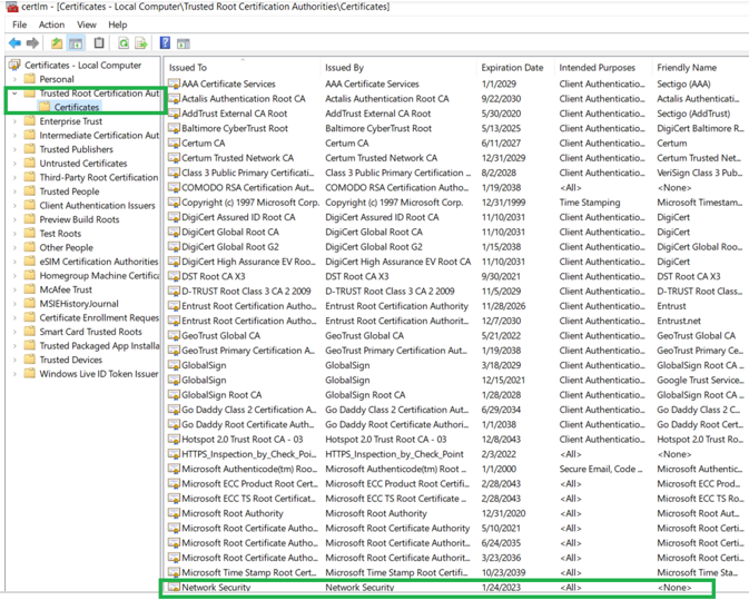 Windows 证书管理器中的 SSL 证书