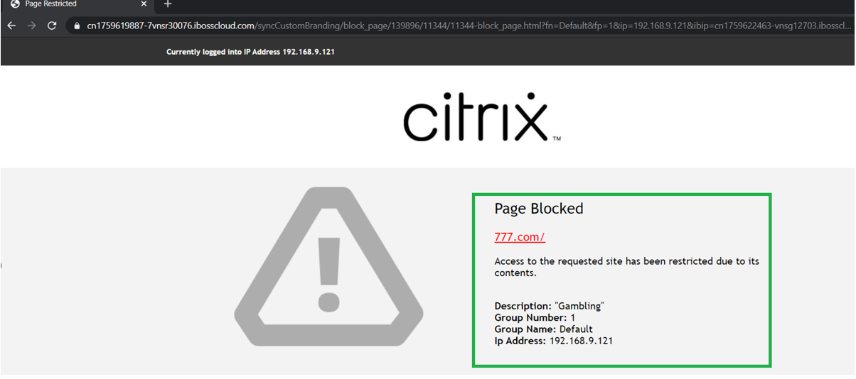 Web Categoría 777 bloqueada a través del túnel IPsec