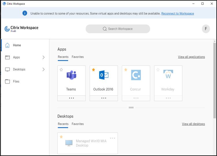 Citrix Cloud-Ausfallsicherheit - night erreichbares Workspace-Banner