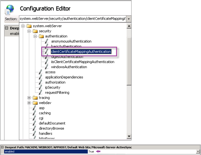 Écran de configuration de Microsoft ActiveSync