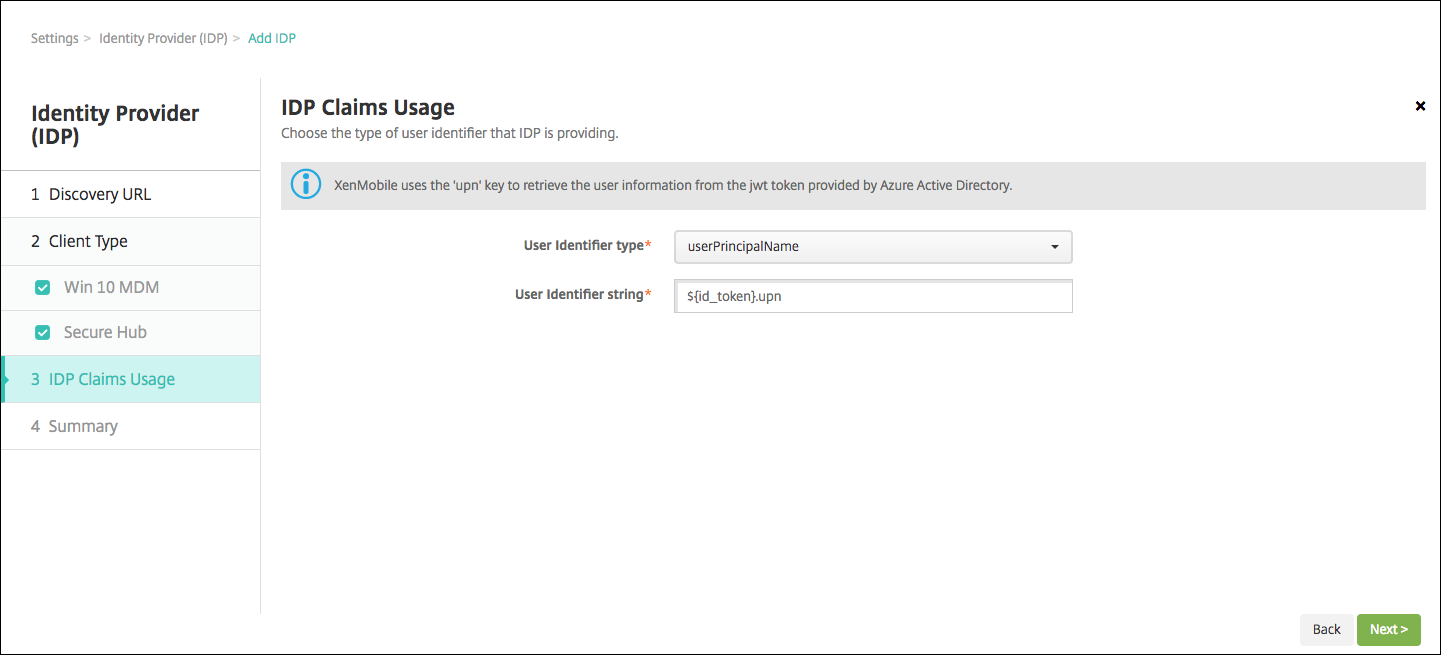 Image of Identity Provider configuration screen