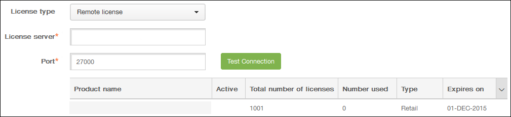 Image de l'écran de configuration des licences