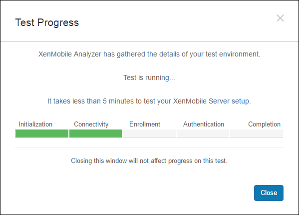 Imagen de la configuración y las comprobaciones de XenMobile Analyzer