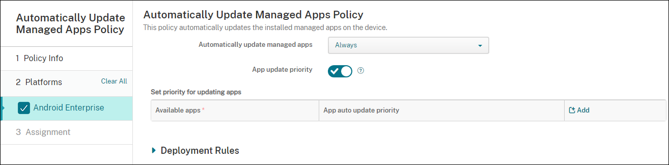 Écran de configuration Stratégies d'appareil