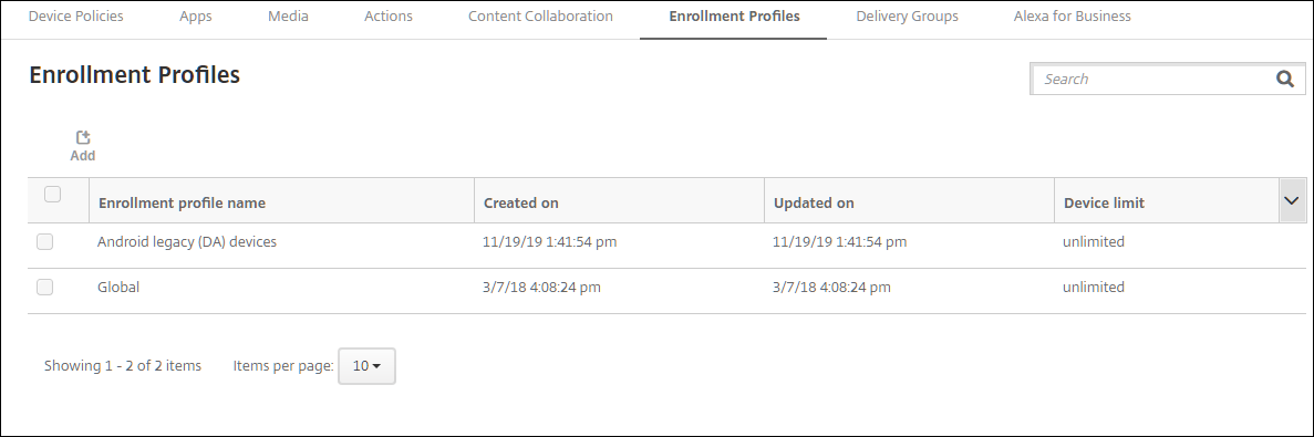 Enrollment profile page