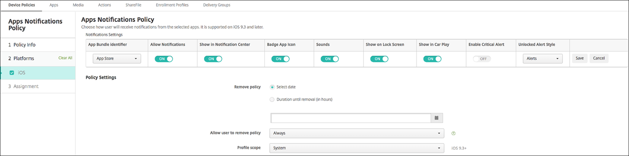 Image of Device Policies configuration screen