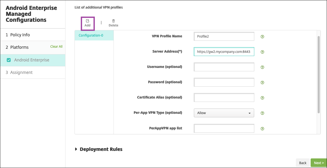 Image de l'assistant de configurations gérées par Android Enterprise