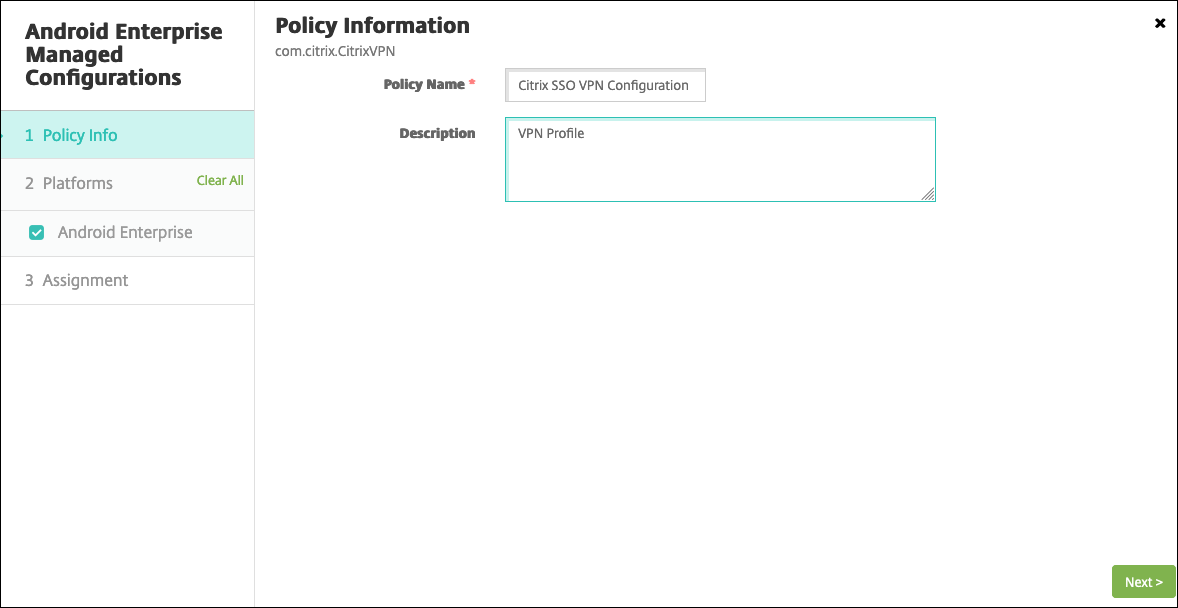 Image de l'assistant de configurations gérées par Android Enterprise