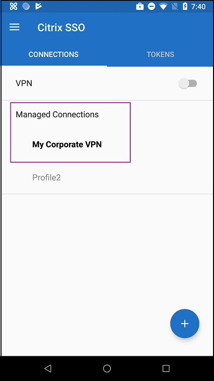 Image de la zone Connexions gérées de l'application SSO sur l'appareil