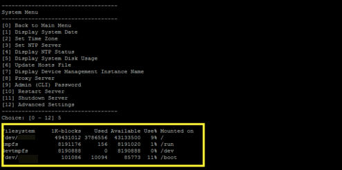 The disk space results