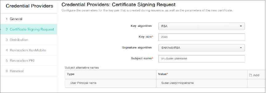 Credential Providers configuration screen