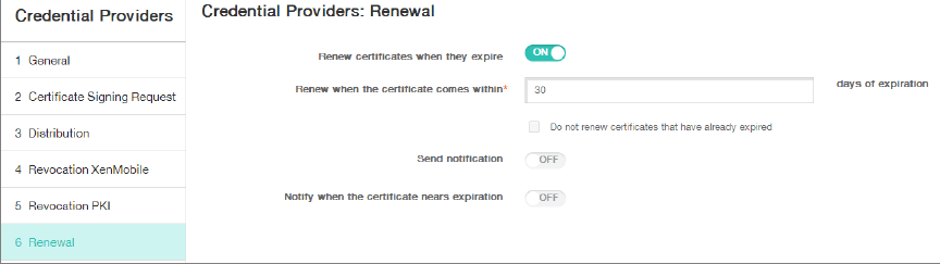 Credential Providers configuration screen