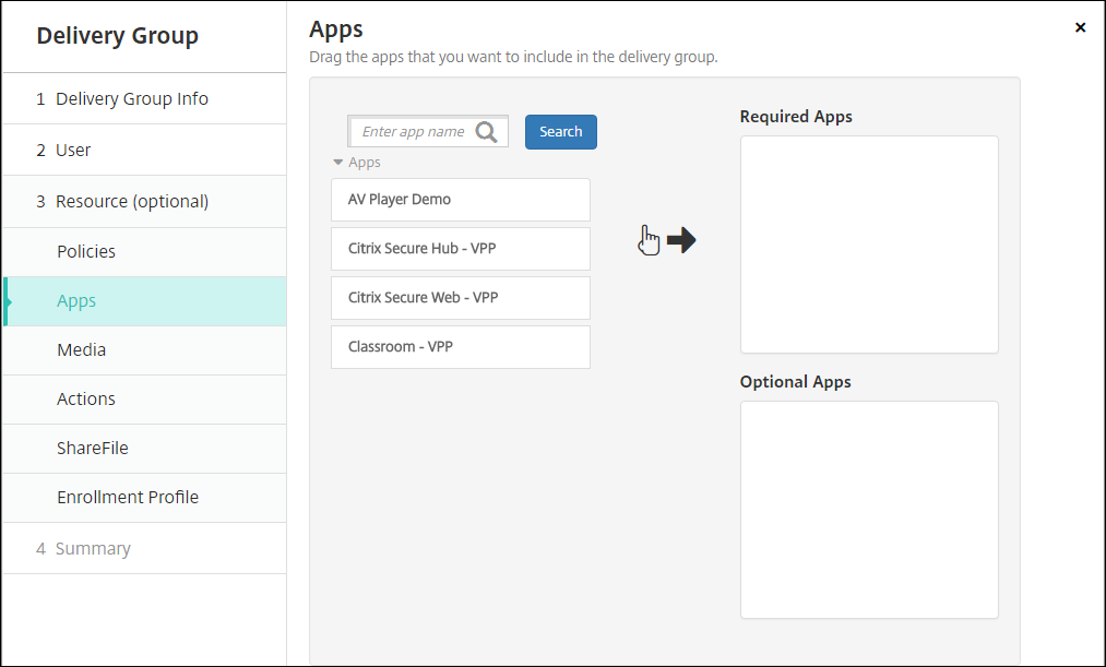 Delivery Group configuration screen