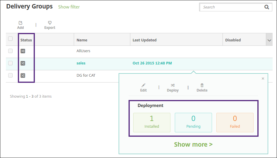 Delivery Group configuration screen