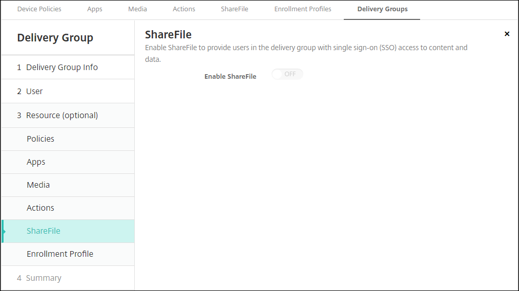 Delivery Group configuration screen