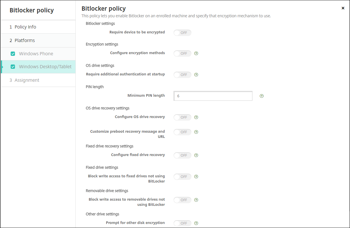 Image of Device Policies configuration screen