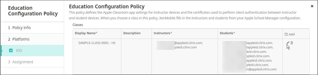 Pantalla de configuración Directivas de dispositivo