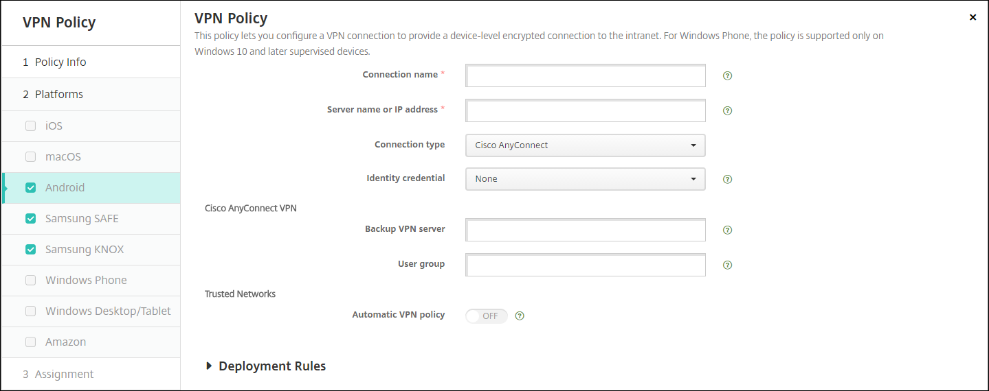 Device Policies configuration screen