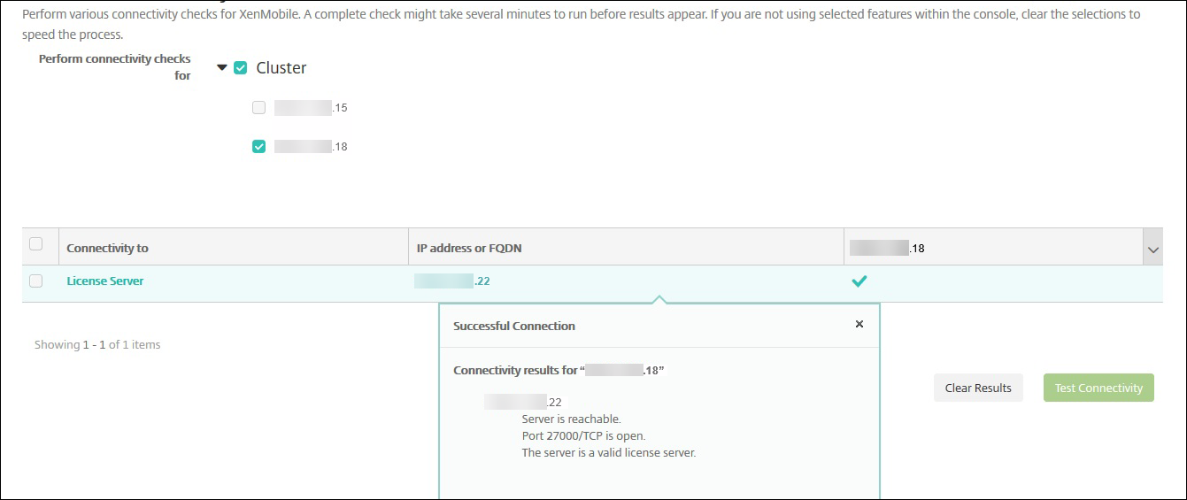 Image of XenMobile Connectivity Checks screen