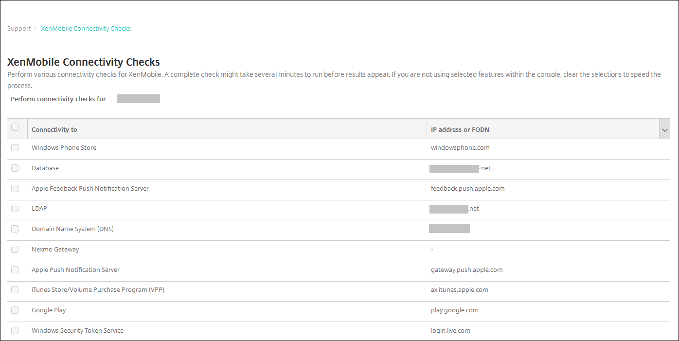 XenMobile Connectivity Checks