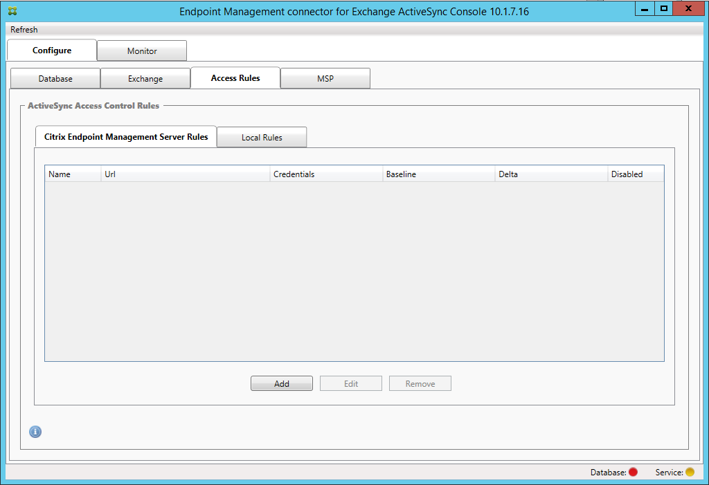 Imagen de las reglas del conector de Endpoint Management para Exchange ActiveSync