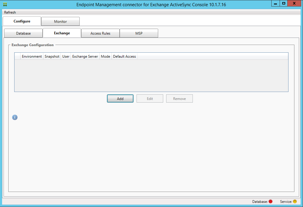 Image de l'écran d'Endpoint Management Connector pour Exchange ActiveSync