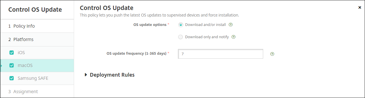 Imagen de la pantalla de configuración de directivas de dispositivo