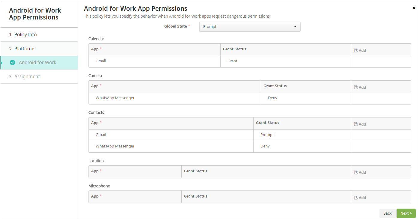 Image of Device Policies configuration screen