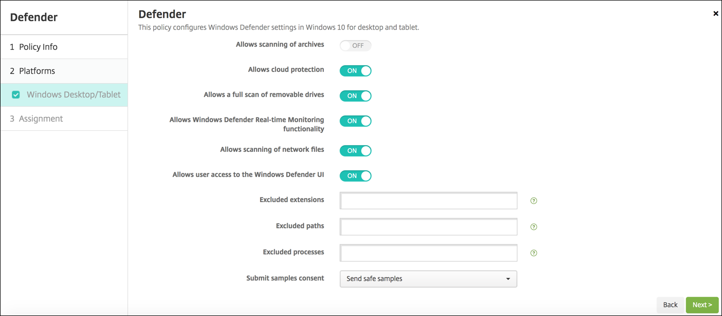 Image of Device Policies configuration screen