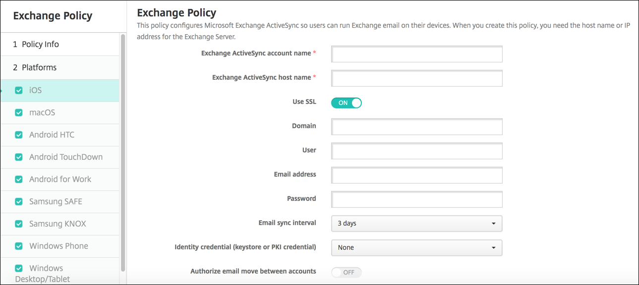 Image of Device Policies configuration screen