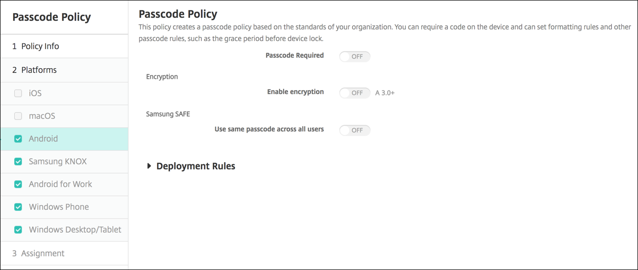 Image of Device Policies configuration screen