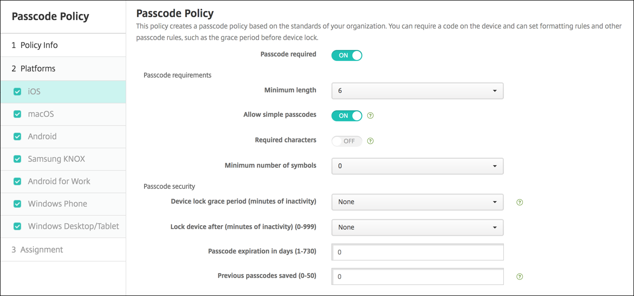 Image of Device Policies configuration screen