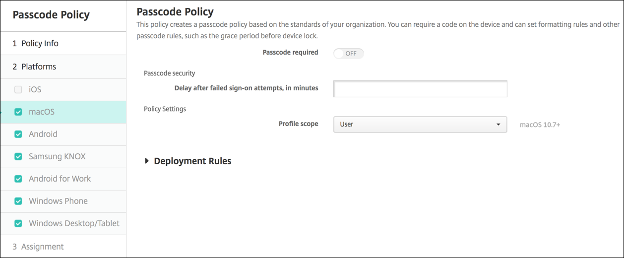 Image of Device Policies configuration screen