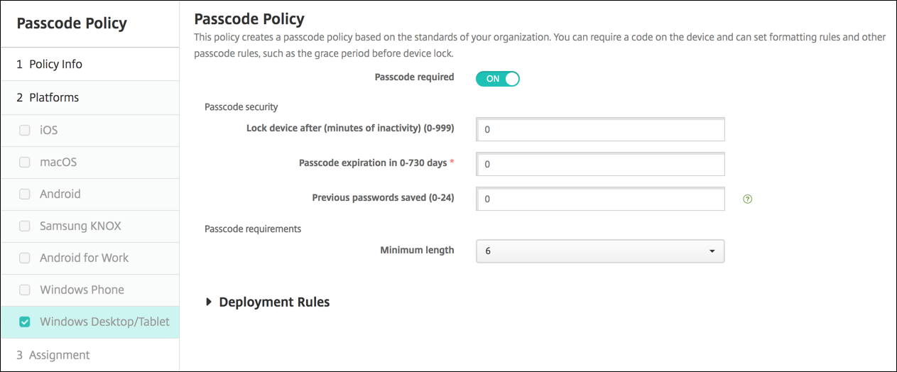 Image of Device Policies configuration screen