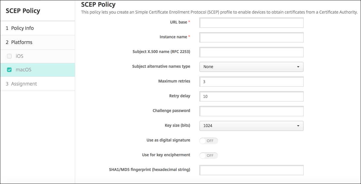 意象达tela de configuração de políticas de dispositivos