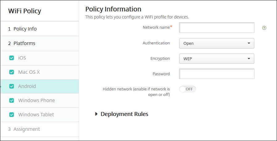 Image of Device Policies configuration screen