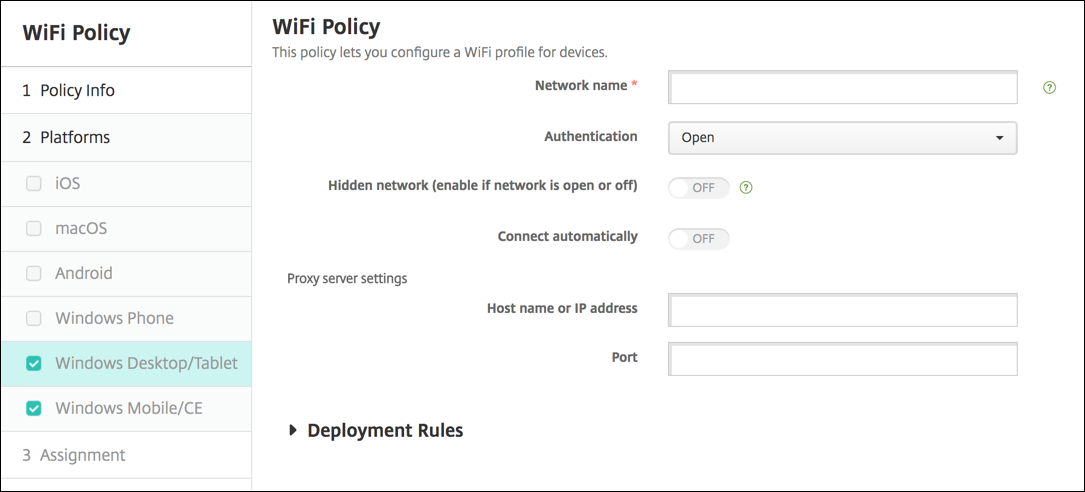 Image of Device Policies configuration screen