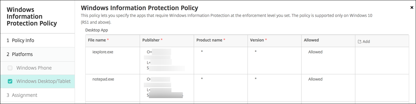 Image of Device Policies configuration screen