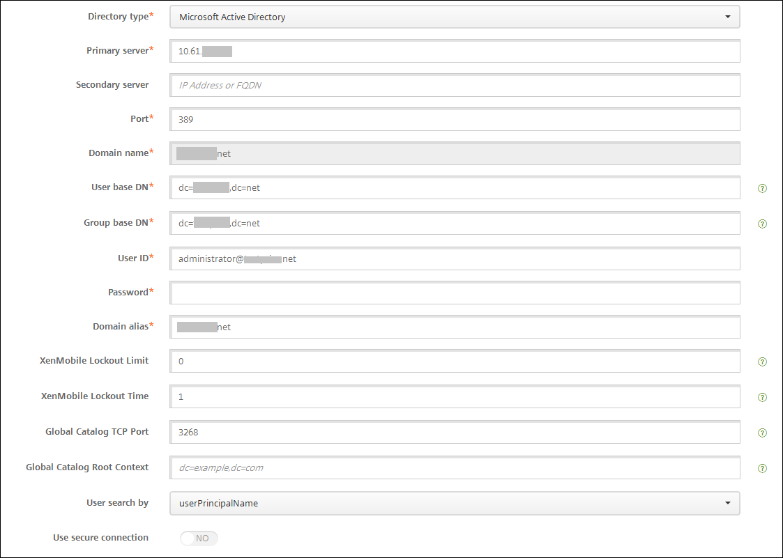 Écran Configuration du LDAP