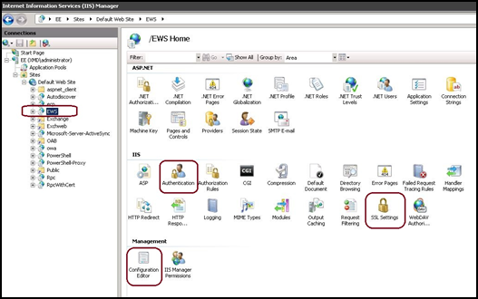 Imagen de la consola del Administrador de IIS