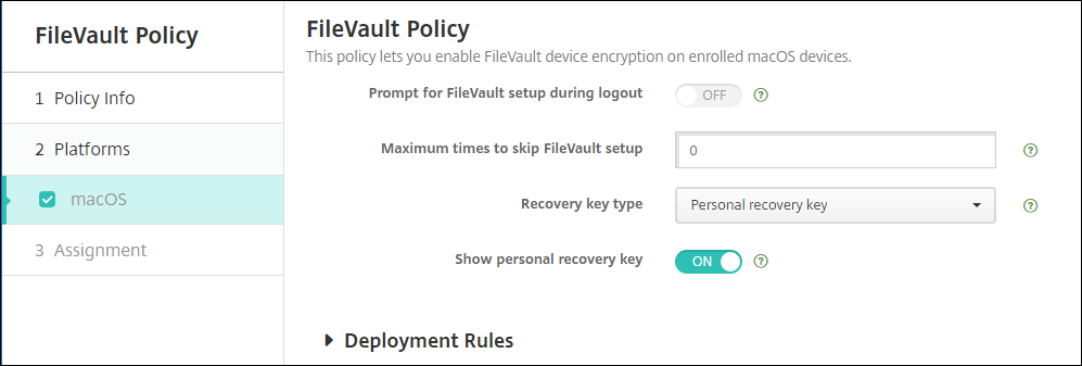 Image of Device Policies configuration screen